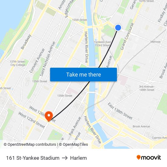 161 St-Yankee Stadium to Harlem map