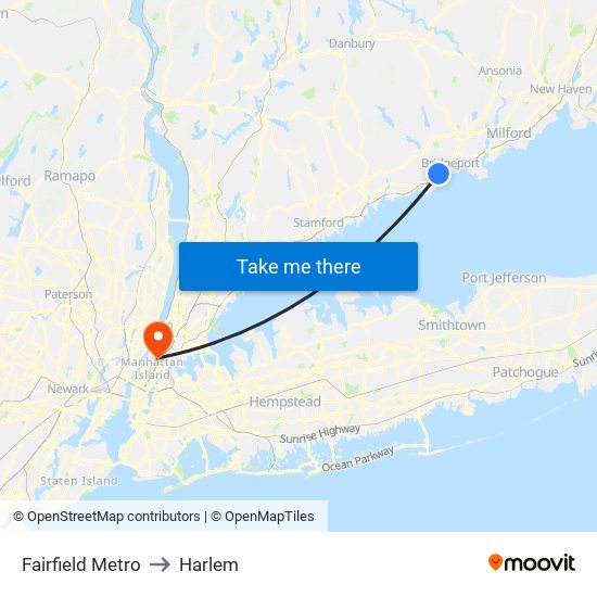 Fairfield Metro to Harlem map