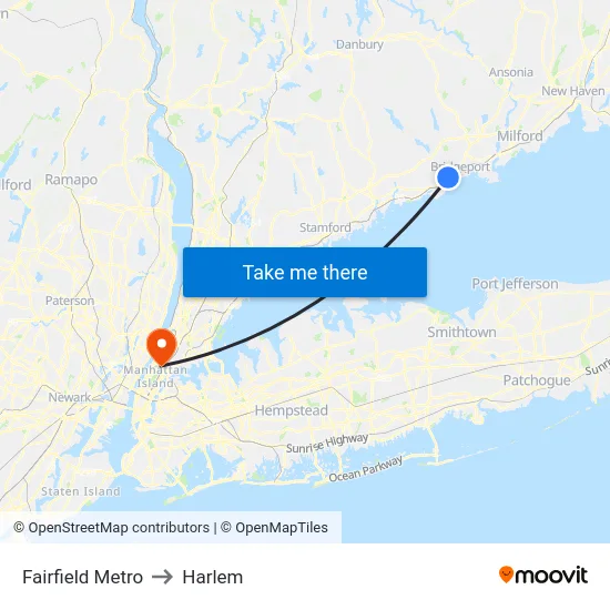 Fairfield Metro to Harlem map