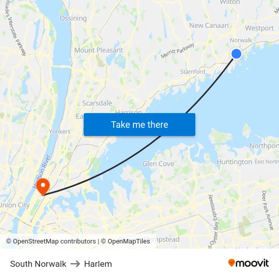 South Norwalk to Harlem map