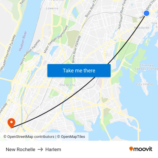 New Rochelle to Harlem map
