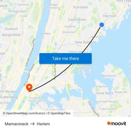 Mamaroneck to Harlem map