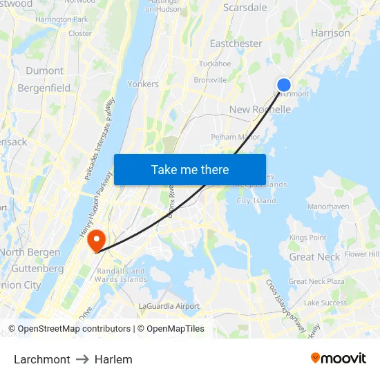 Larchmont to Harlem map