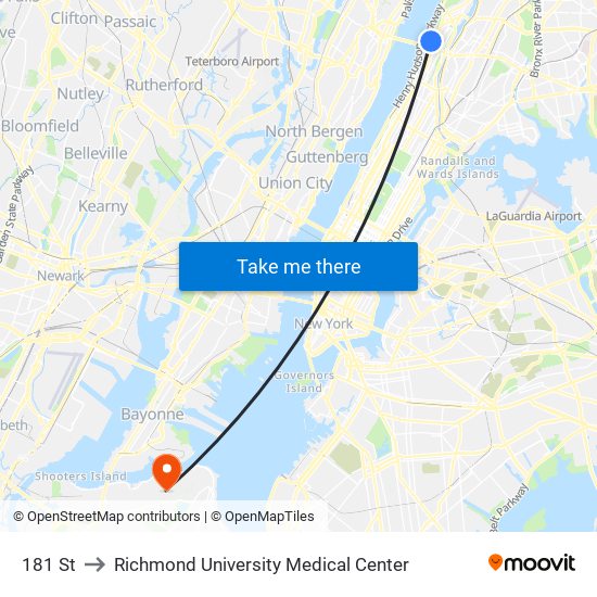 181 St to Richmond University Medical Center map