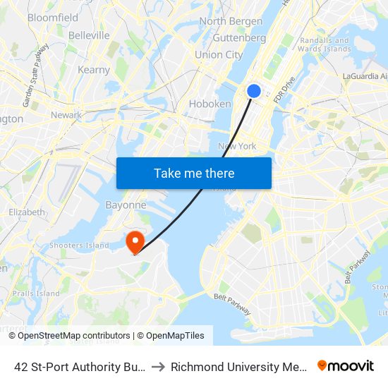 42 St-Port Authority Bus Terminal to Richmond University Medical Center map