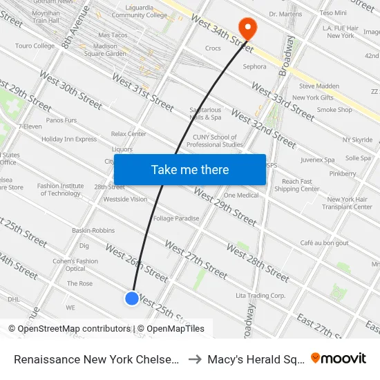 Renaissance New York Chelsea Hotel to Macy's Herald Square map