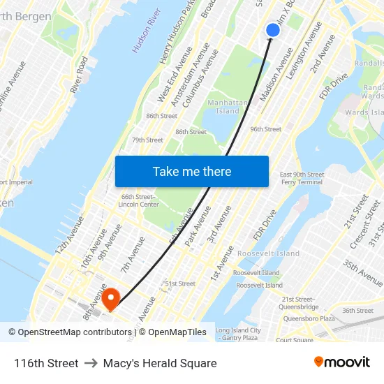116th Street to Macy's Herald Square map