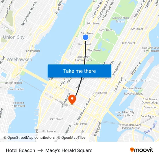 Hotel Beacon to Macy's Herald Square map