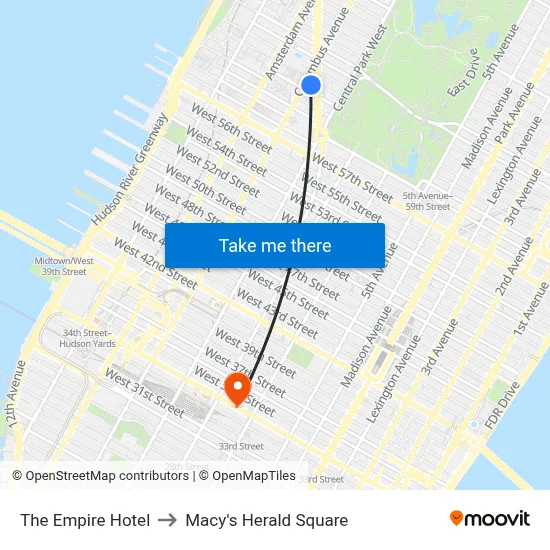 The Empire Hotel to Macy's Herald Square map