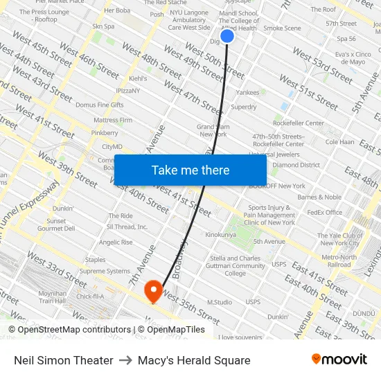 Neil Simon Theater to Macy's Herald Square map