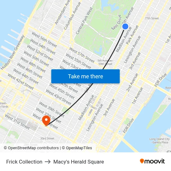 Frick Collection to Macy's Herald Square map