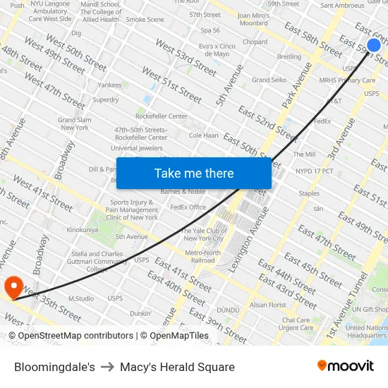 Bloomingdale's to Macy's Herald Square map