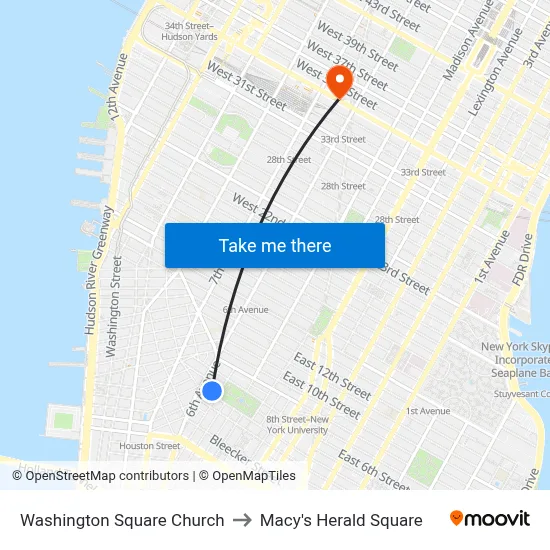 Washington Square Church to Macy's Herald Square map