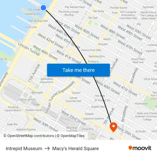 Intrepid Museum to Macy's Herald Square map