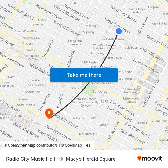 Radio City Music Hall to Macy's Herald Square map