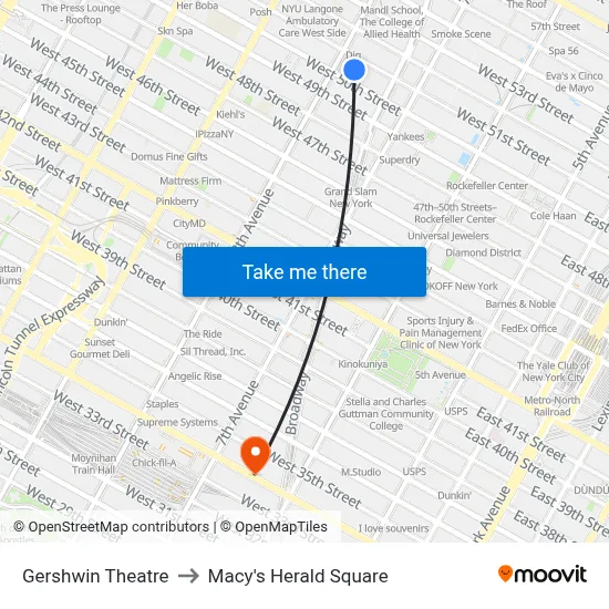 Gershwin Theatre to Macy's Herald Square map