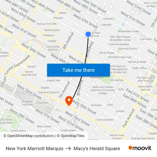 New York Marriott Marquis to Macy's Herald Square map