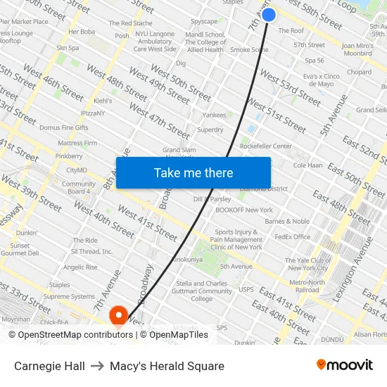 Carnegie Hall to Macy's Herald Square map