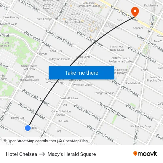 Hotel Chelsea to Macy's Herald Square map