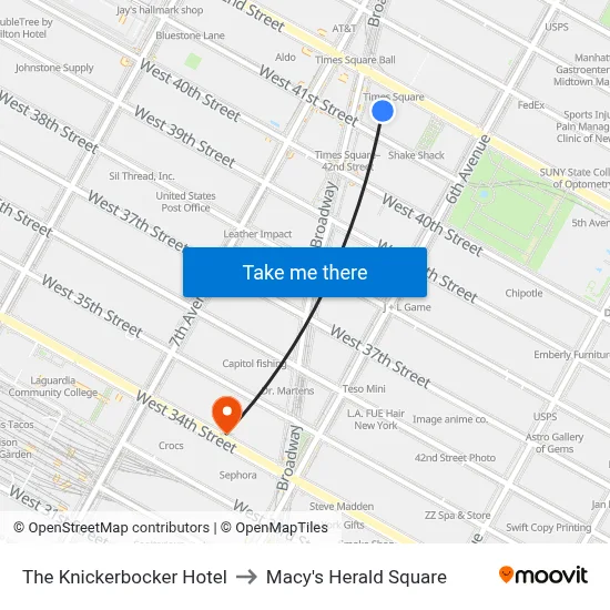The Knickerbocker Hotel to Macy's Herald Square map