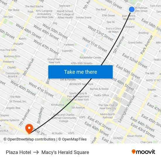 Plaza Hotel to Macy's Herald Square map