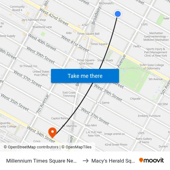 Millennium Times Square New York to Macy's Herald Square map