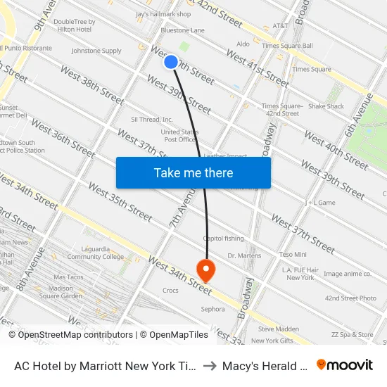 AC Hotel by Marriott New York Times Square to Macy's Herald Square map