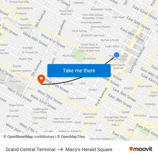 Grand Central Terminal to Macy's Herald Square map