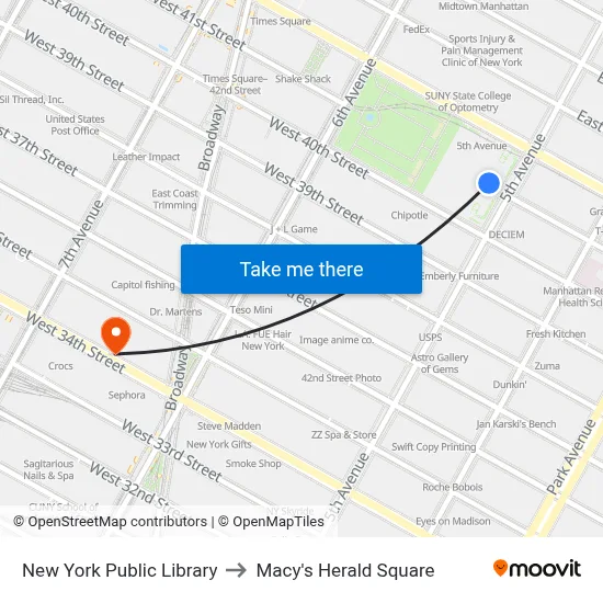 New York Public Library to Macy's Herald Square map