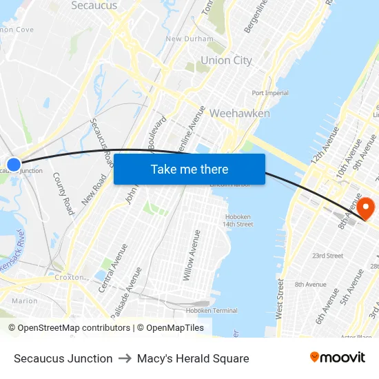 Secaucus Junction to Macy's Herald Square map