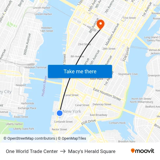 One World Trade Center to Macy's Herald Square map
