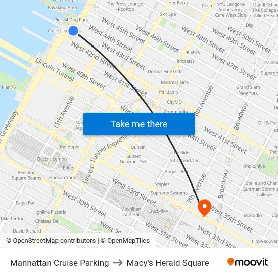 Manhattan Cruise Parking to Macy's Herald Square map