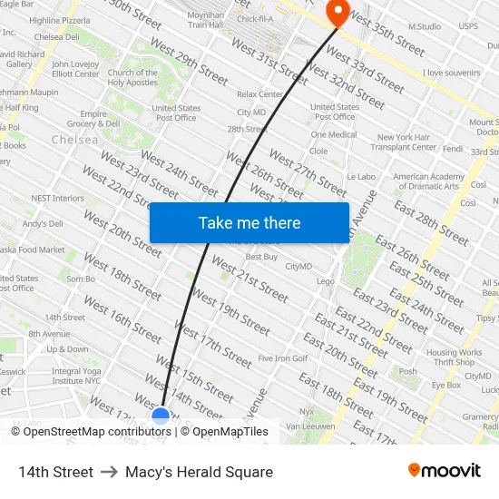 14th Street to Macy's Herald Square map