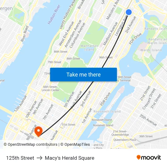 125th Street to Macy's Herald Square map