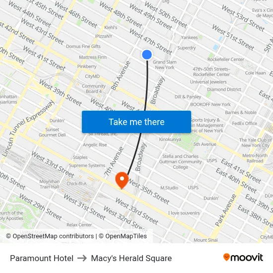 Paramount Hotel to Macy's Herald Square map