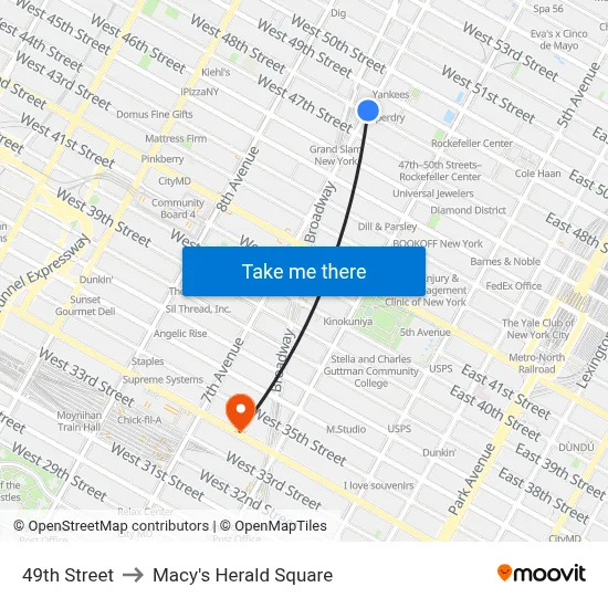 49th Street to Macy's Herald Square map