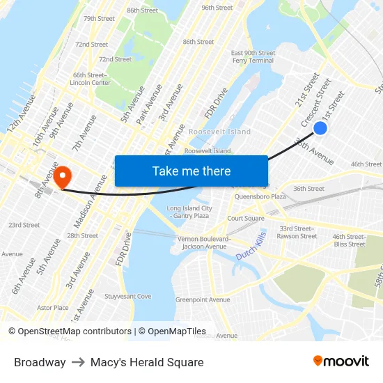 Broadway to Macy's Herald Square map