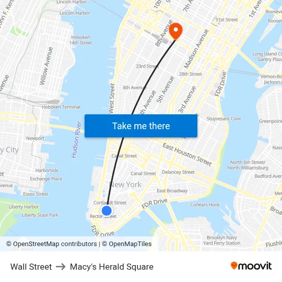 Wall Street to Macy's Herald Square map