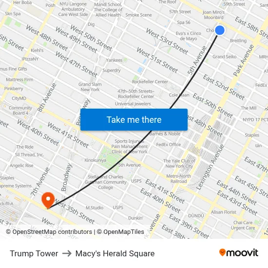 Trump Tower to Macy's Herald Square map