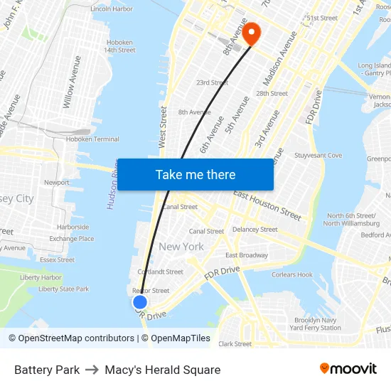 Battery Park to Macy's Herald Square map