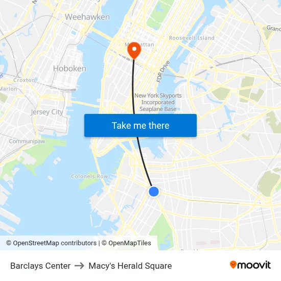 Barclays Center to Macy's Herald Square map