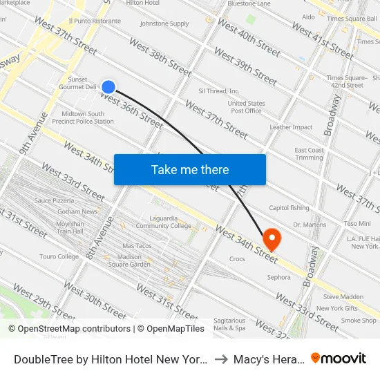 DoubleTree by Hilton Hotel New York - Times Square South to Macy's Herald Square map