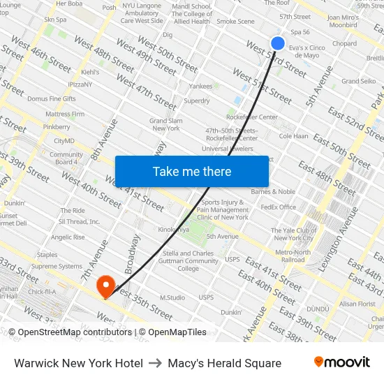 Warwick New York Hotel to Macy's Herald Square map