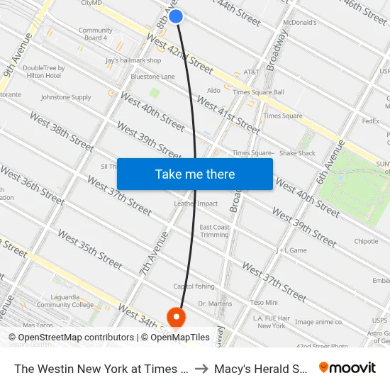The Westin New York at Times Square to Macy's Herald Square map