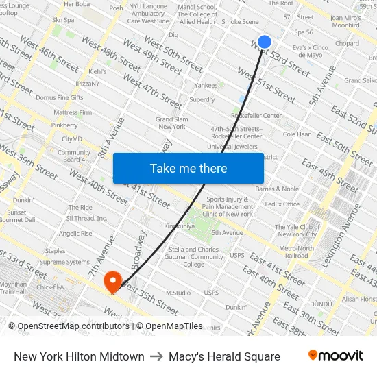 New York Hilton Midtown to Macy's Herald Square map