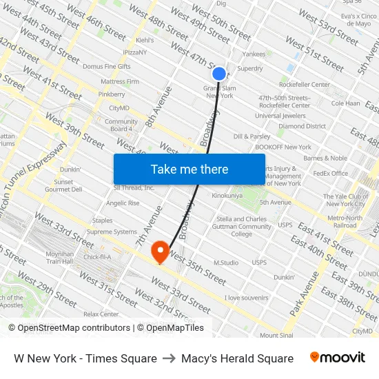 W New York - Times Square to Macy's Herald Square map