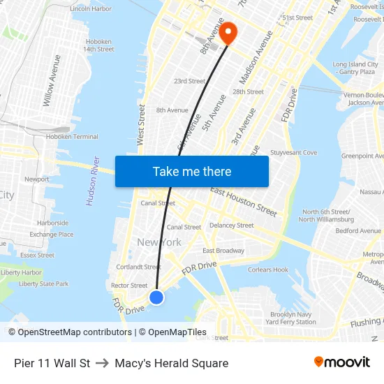 Pier 11 Wall St to Macy's Herald Square map