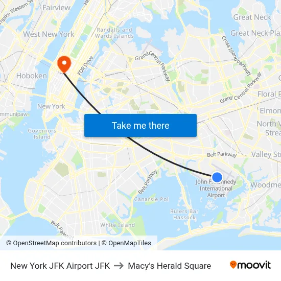 New York JFK Airport JFK to Macy's Herald Square map