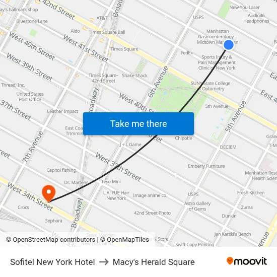 Sofitel New York Hotel to Macy's Herald Square map