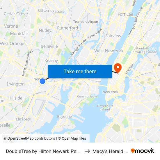DoubleTree by Hilton Newark Penn Station NJ to Macy's Herald Square map